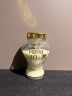 Gravlys i glass med personlig tekst