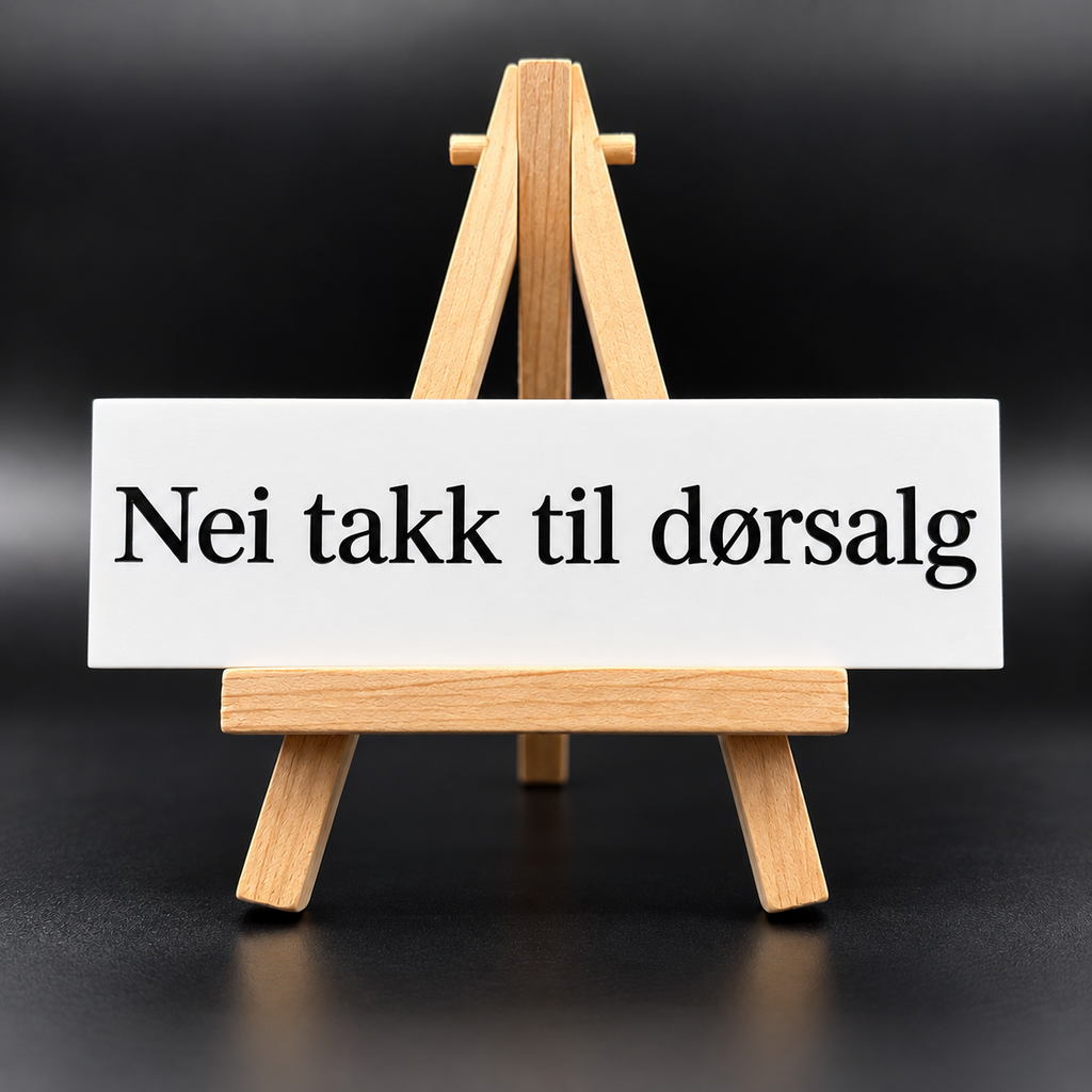 Neitakk til dørsalg - laget i plastlaminat Inngravert.no