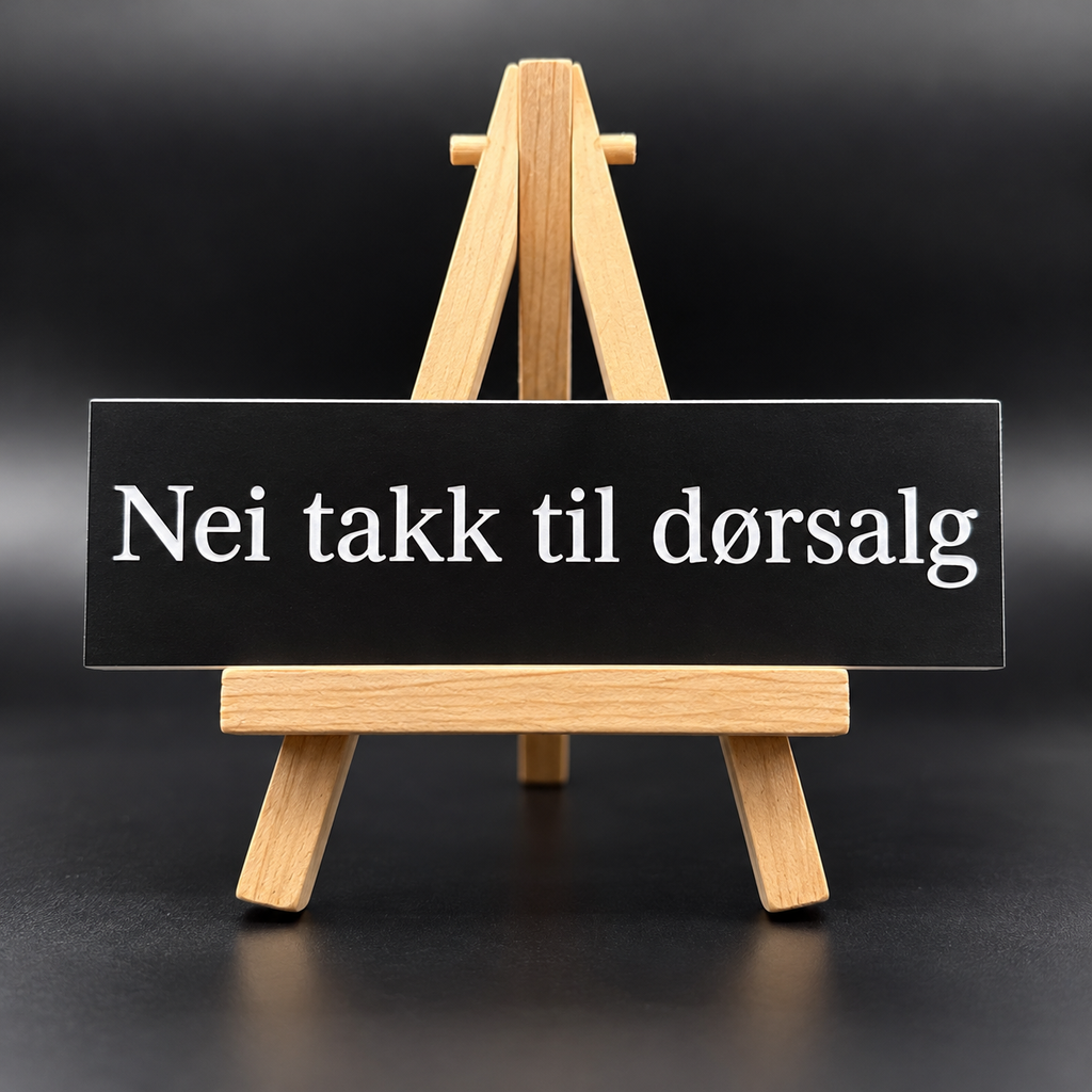 Neitakk til dørsalg - laget i plastlaminat Inngravert.no