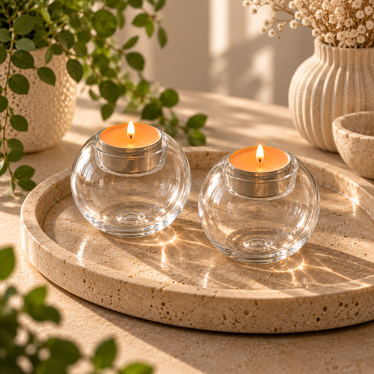 Telysholder i glass 2PK Inngravert.no